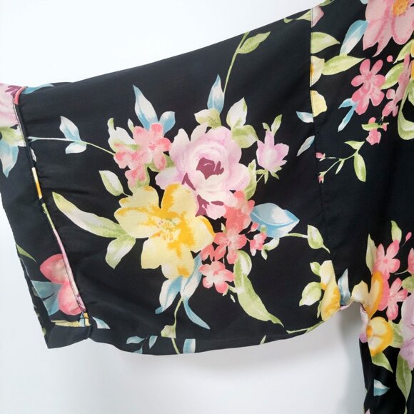Robert Stock 100% Silk Black Floral Kimono Robe Size Medium - Picture 5 of 8